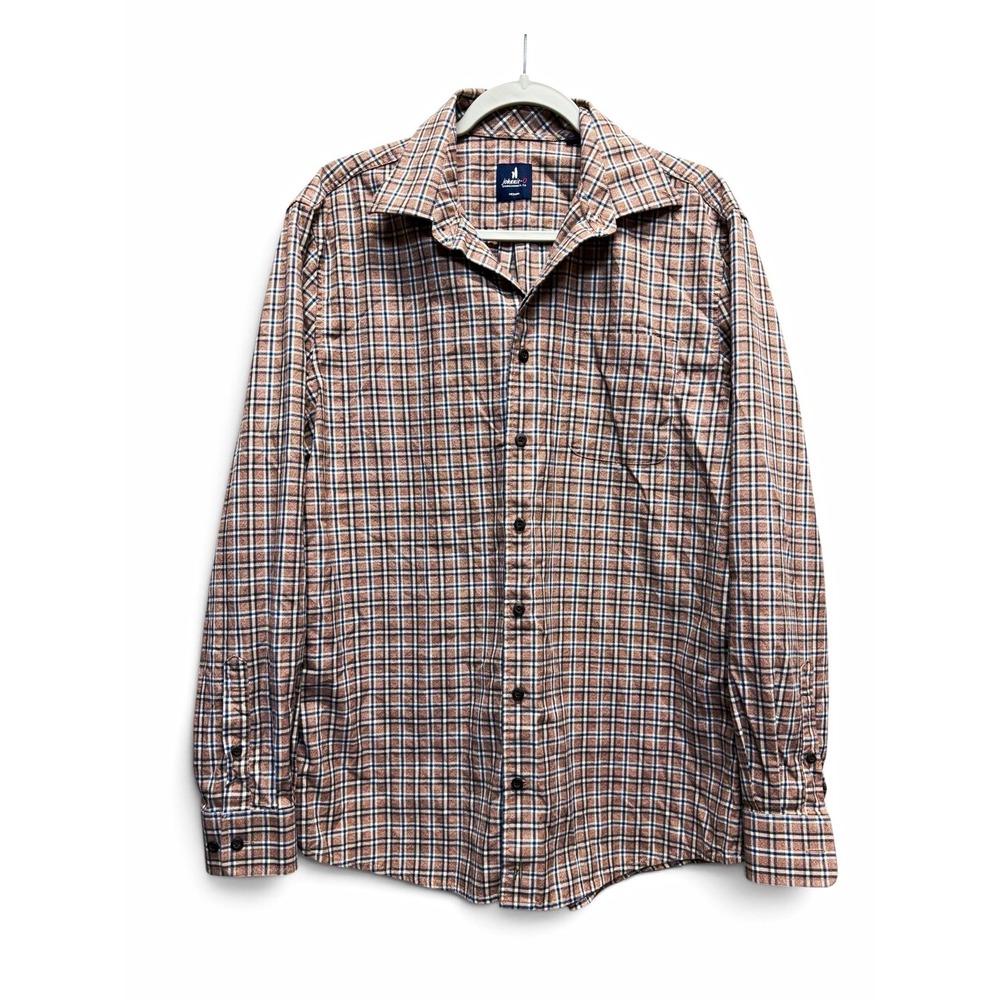 johnnie-O Celo Tucked Button Up Shirt Mens M Bison Plaid 100% Cotton $158